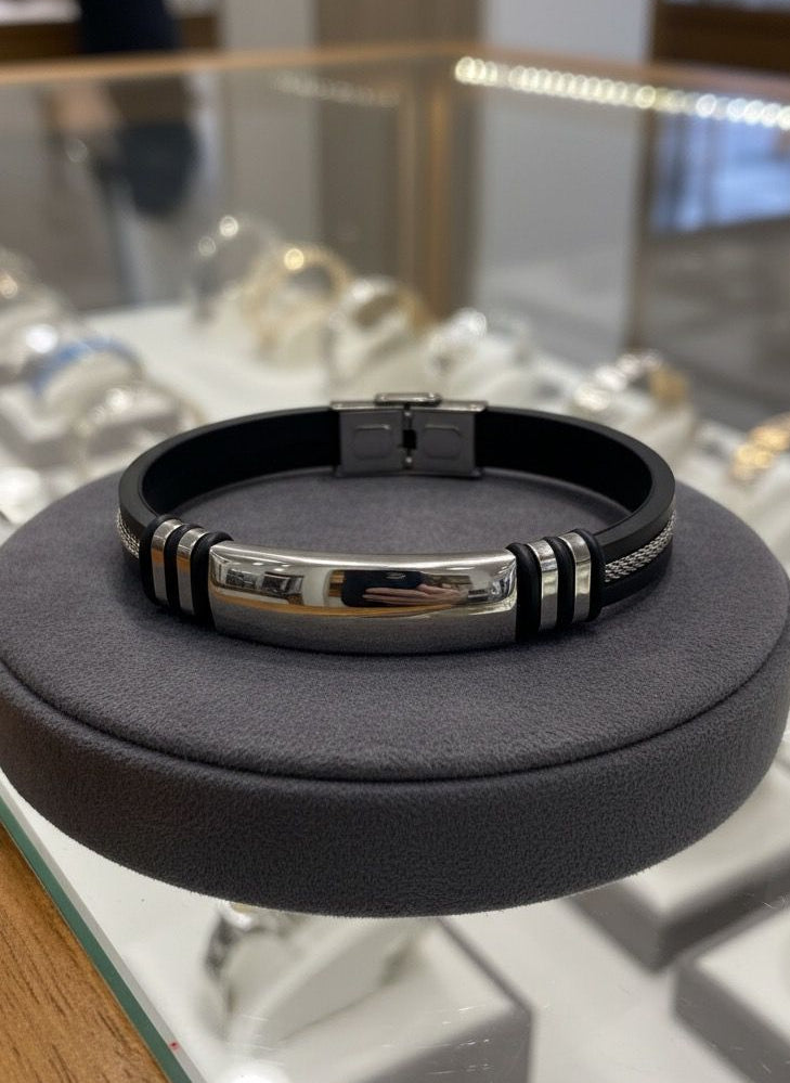 Black Silicone & Stainless Steel Bracelet