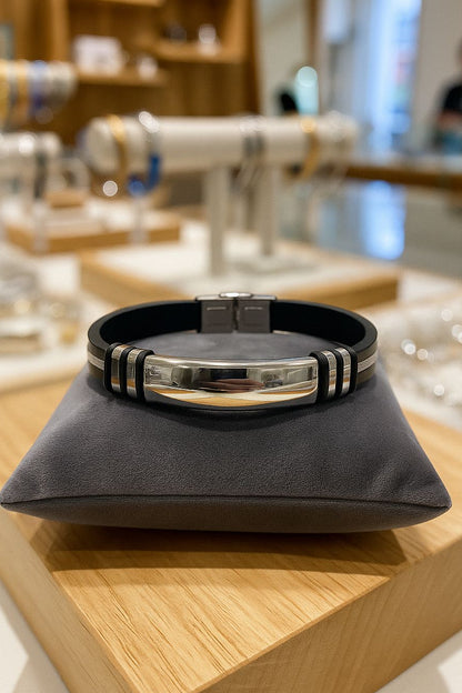 Black Silicone & Stainless Steel Bracelet