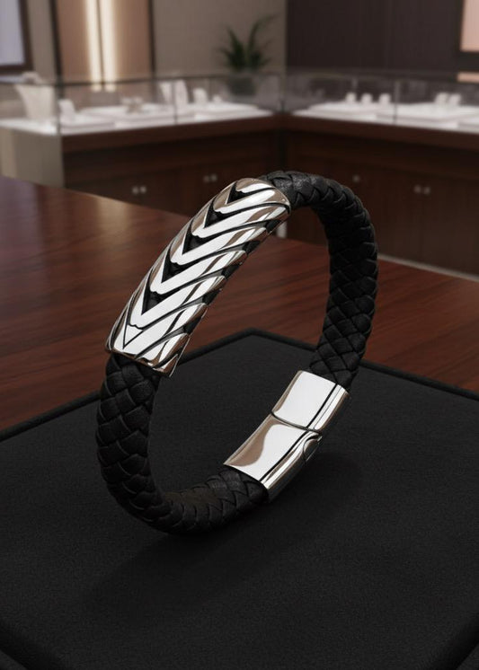 Silver Arrow Leather Bracelet