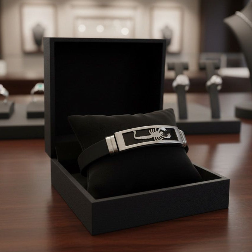 Scorpion Steel Leather Bracelet