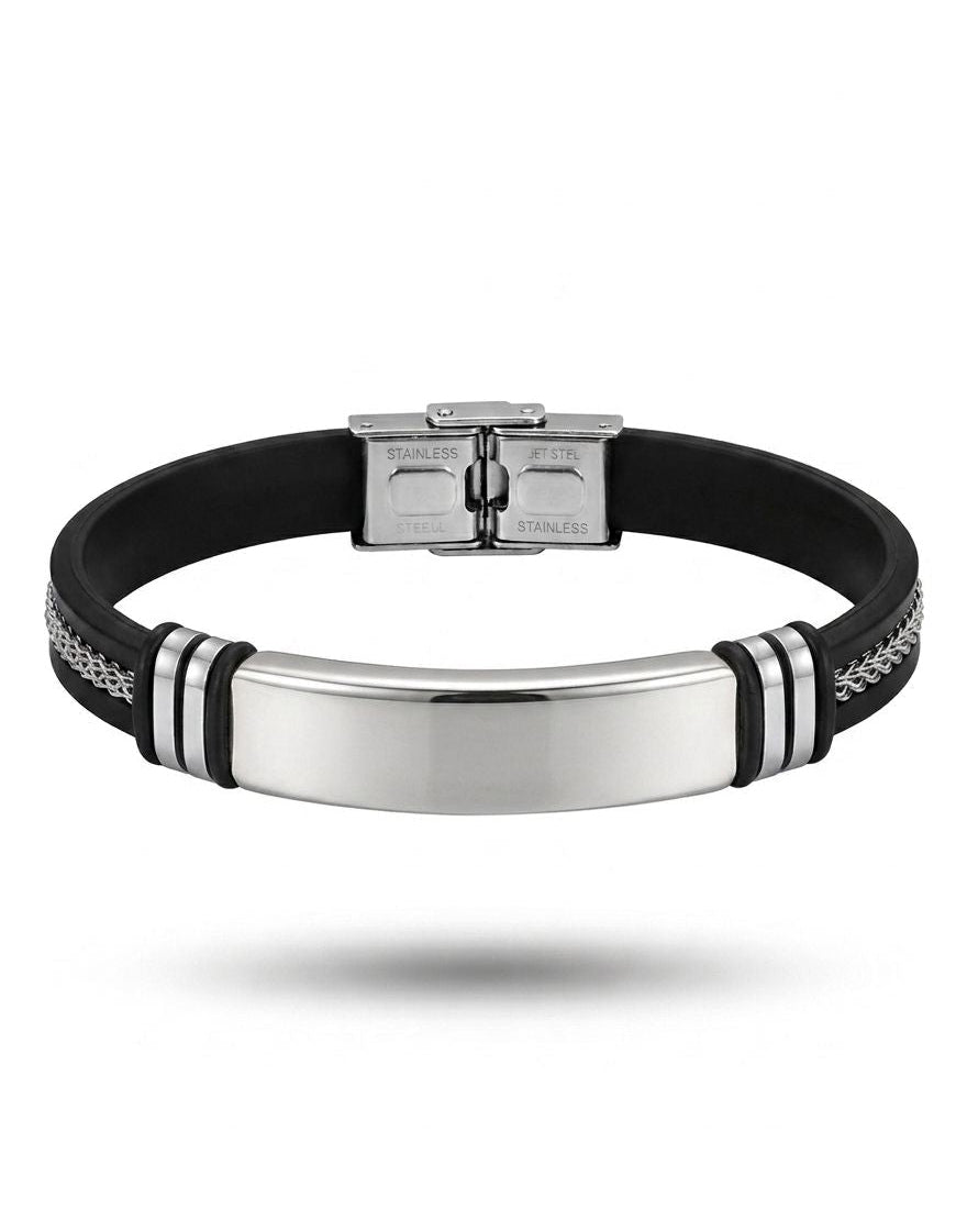 Black Silicone & Stainless Steel Bracelet