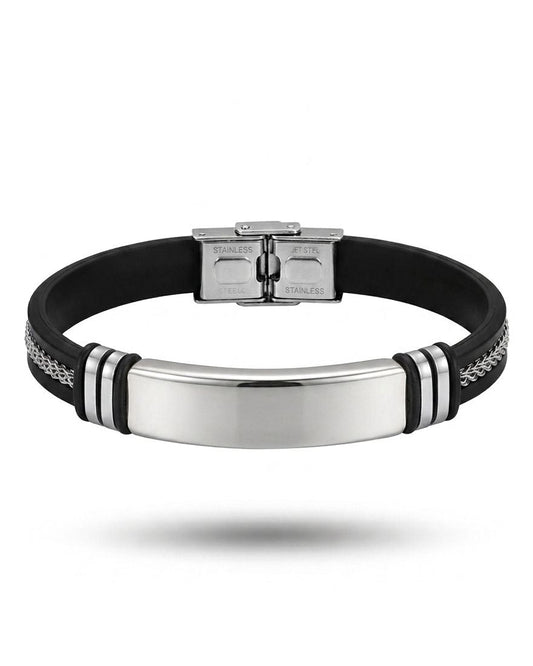 Black Silicone & Stainless Steel Bracelet