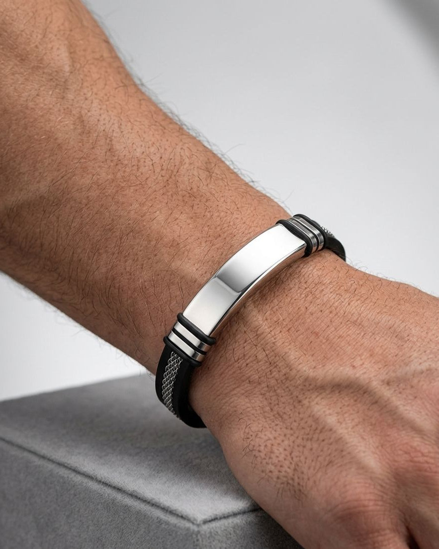 Black Silicone & Stainless Steel Bracelet