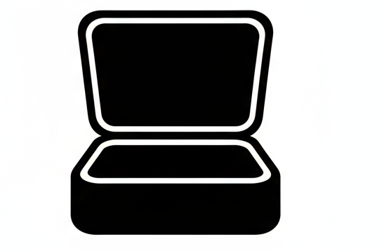 Generate a minimalist icon of a small black jewerly box for a packaging page section