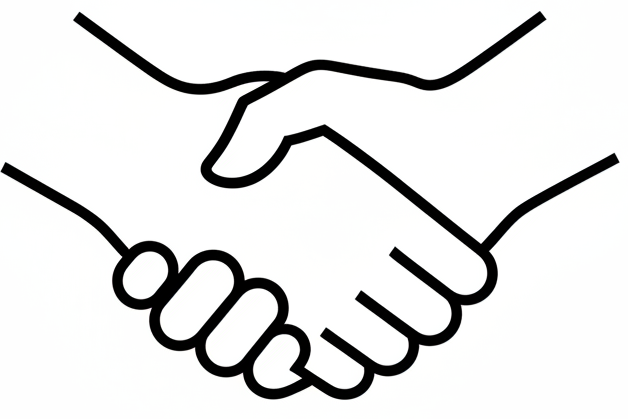 Generate a minimalist icon of two shaking hands for a support section in a web page
